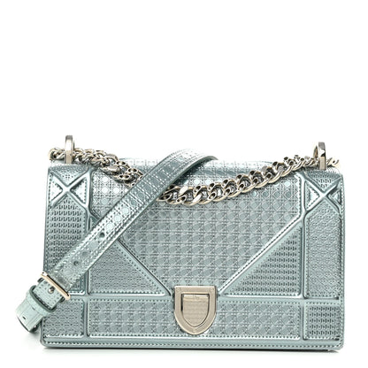 Christian Dior Metallic Patent Micro-Cannage Small Diorama Flap Bag Azur 1 of 10