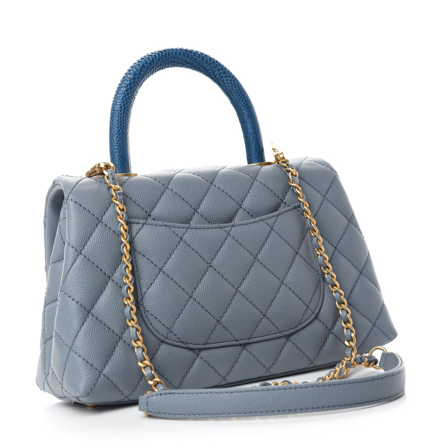 Caviar Lizard Quilted Mini Coco Handle Flap Light Blue