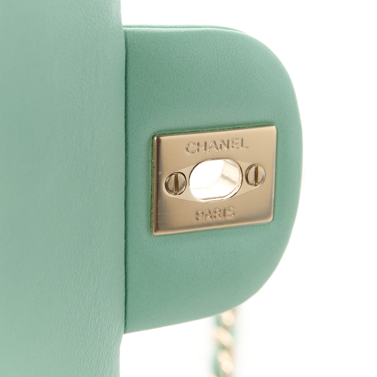 Lambskin Quilted Mini Rectangular Flap Light Green