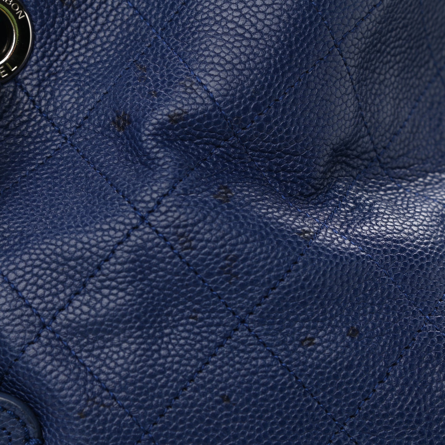 Grained Calfskin Stitched CC Pocket Tote Navy Blue