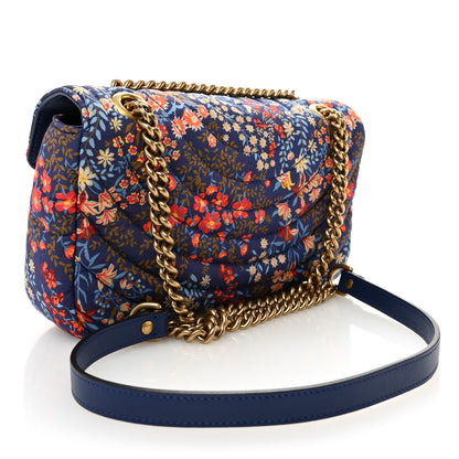 Gucci Cotton Calfskin Matelasse Floral Print Small GG Marmont Shoulder Bag Blue Red Deep Ocean Blue 3 of 10