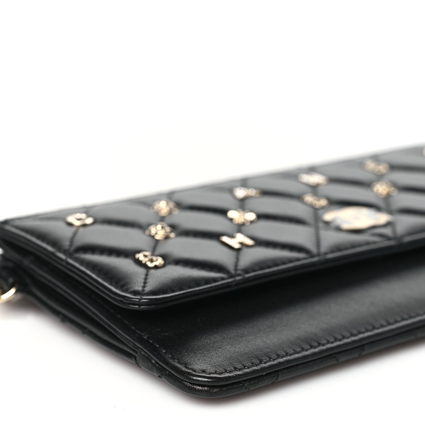 Lambskin Quilted All About Chanel Charm Wristlet Wallet Black