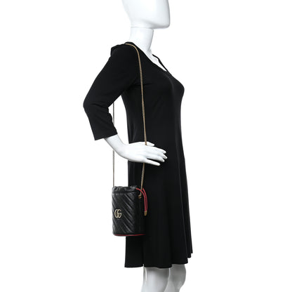 Gucci Vintage Effect Calfskin Matelasse Diagonal Mini Torchon GG Marmont 2.0 Bucket Bag Black Romantic Cherry 2 of 9
