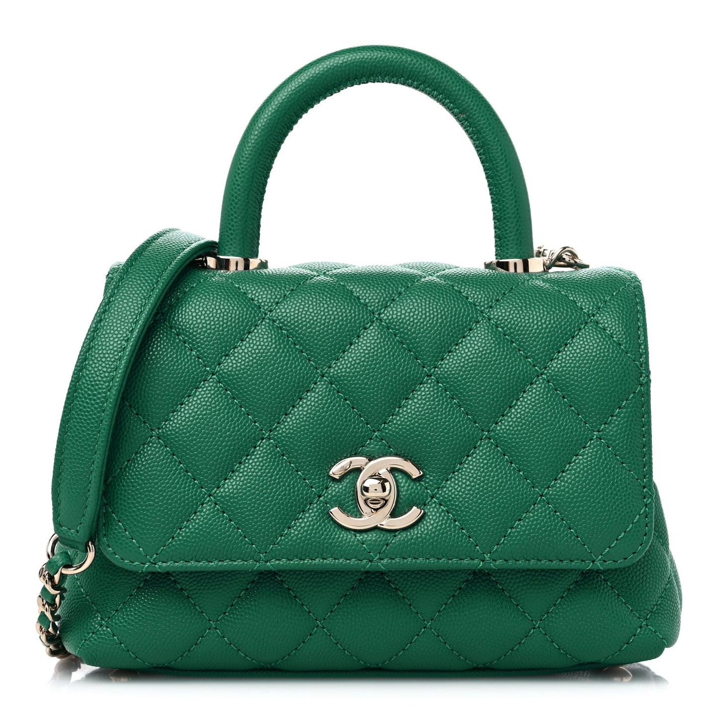 Caviar Quilted Extra Mini Coco Handle Flap Green