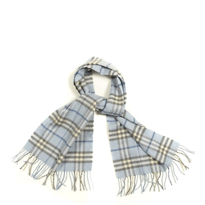 Burberry Cashmere Check Fringe Scarf Light Blue 1 of 4