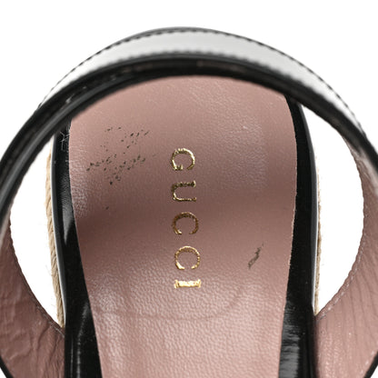 Gucci Patent Horsebit Espadrille Sandals 37 Black 7 of 9