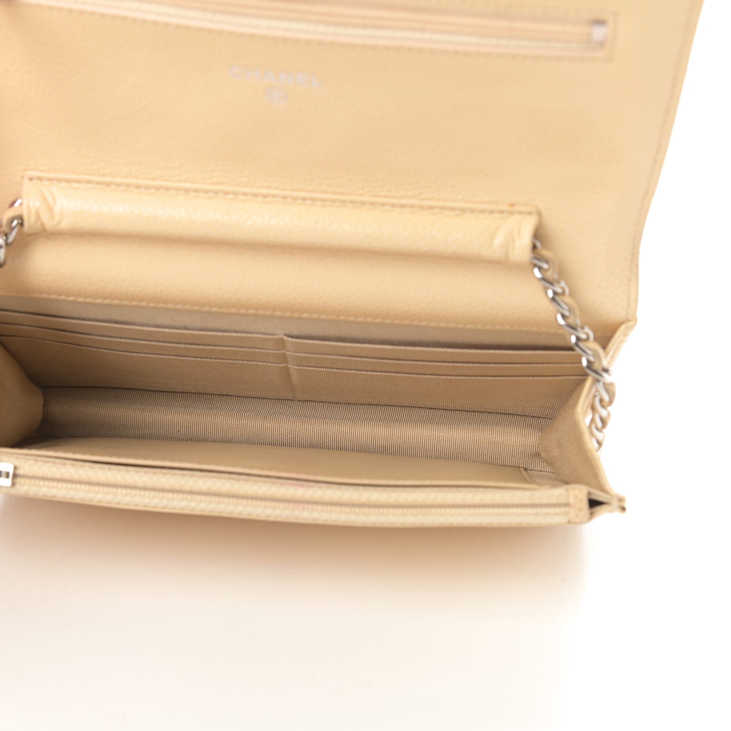 Caviar Quilted Wallet On Chain WOC Beige