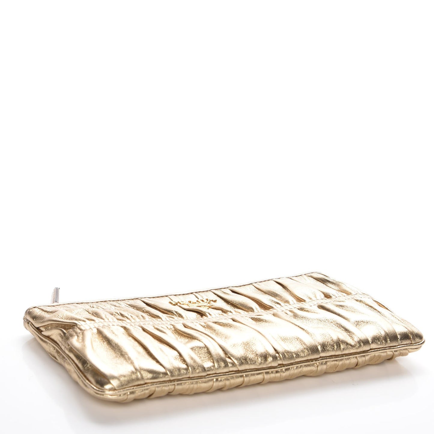 Metallic Nappa Gaufre Small Zip Pouch Platino