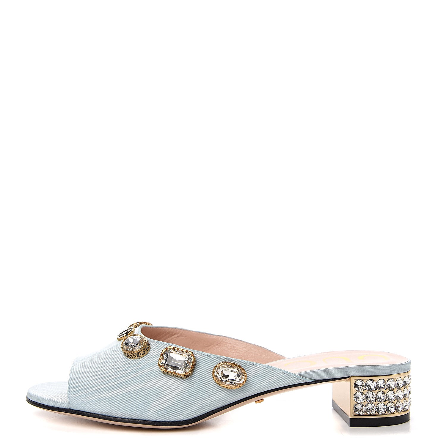 Gucci Moire Fabric Crystal Embellished Lyric Slide Sandals 37 Light Blue 1 of 10
