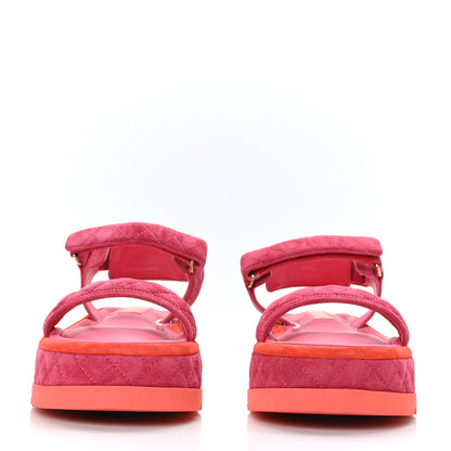 Chanel Suede Quilted Platform Sandals 41 Red Light Red 2 of 9