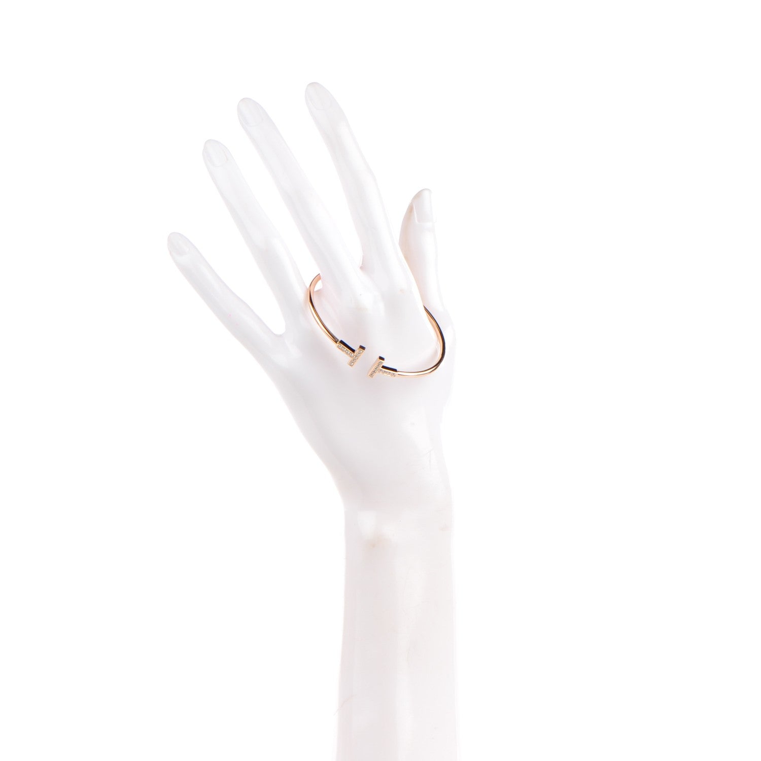 Tiffany 18K Rose Gold Diamond T Wire Bracelet 2 of 6