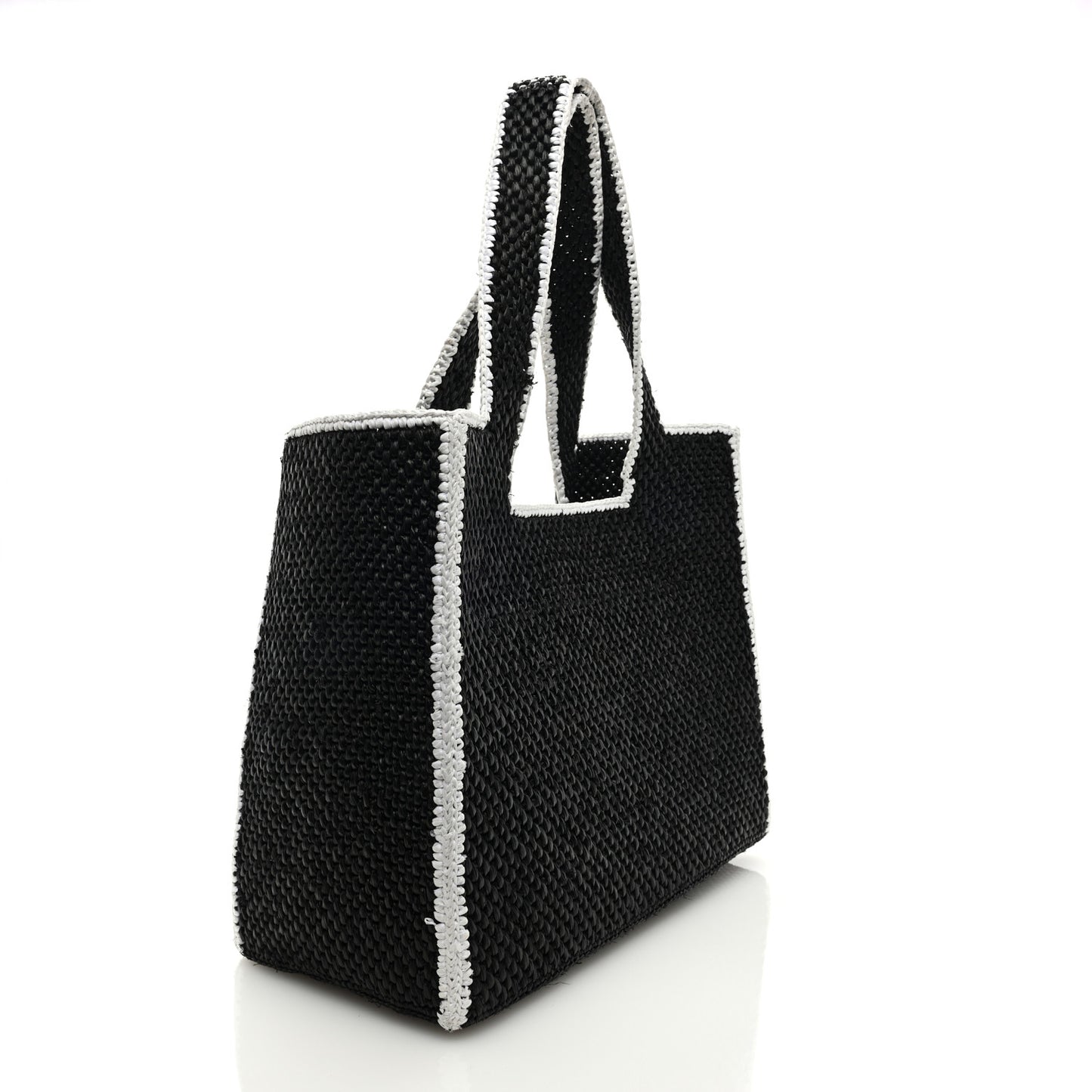 Raffia Large Paula's Ibiza Logo Tote Black White