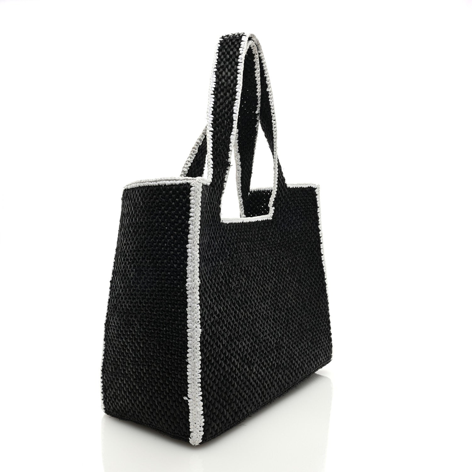 Loewe Raffia Large Paula's Ibiza Logo Tote Black White 2 of 8