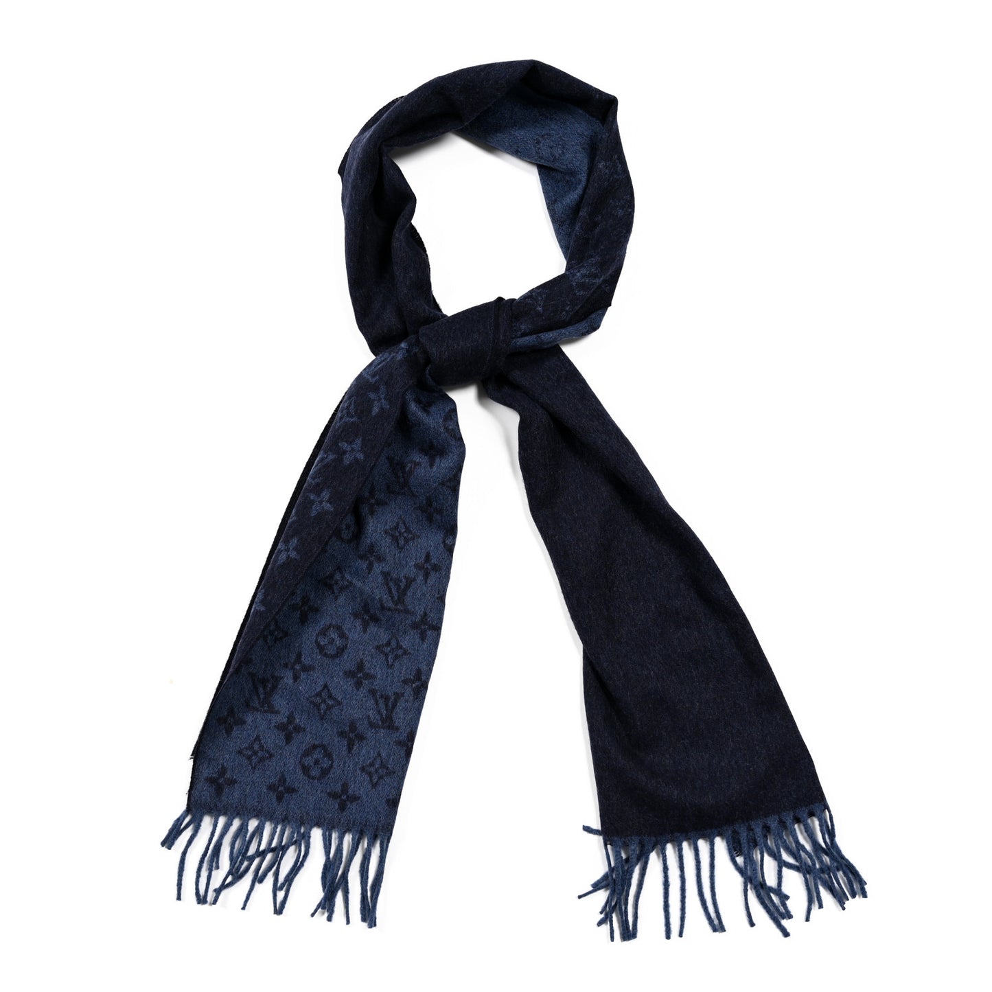 Cashmere Wool Monogram Gradient Scarf Navy
