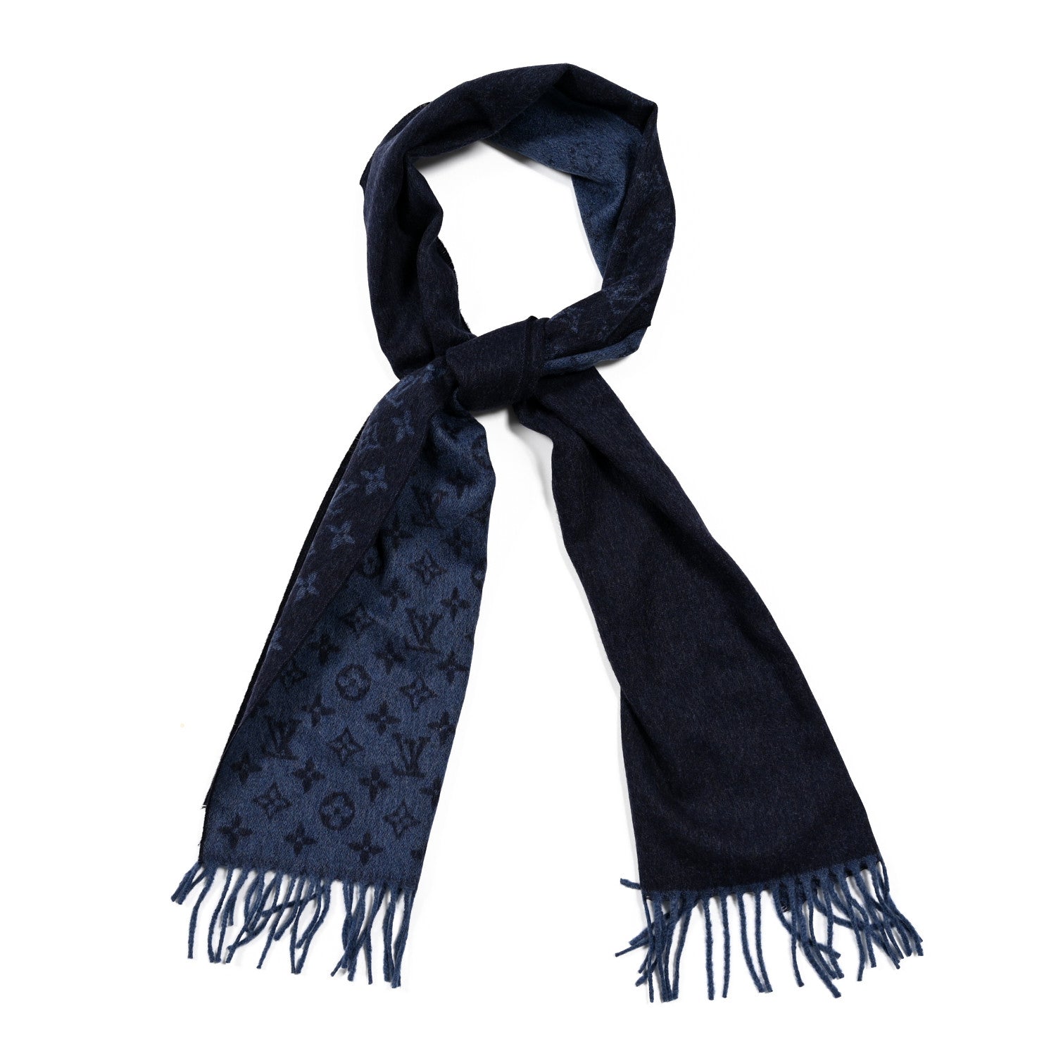 Louis Vuitton Cashmere Wool Monogram Gradient Scarf Navy 1 of 3
