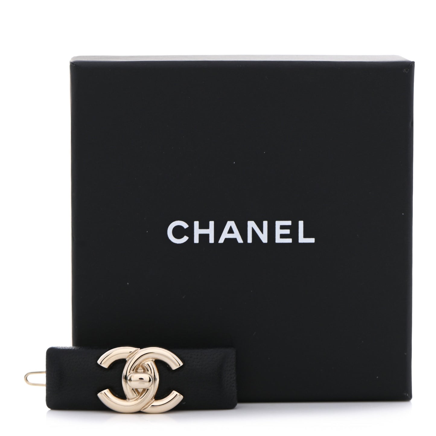 Lambskin Turnlock CC Hair Clip Barrette Black