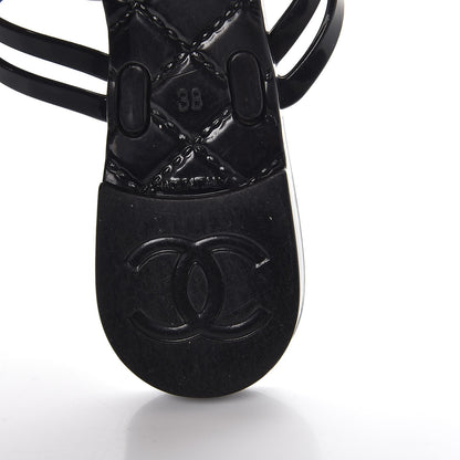 Chanel Jelly Camellia Thong Sandals 38 Black Ivory 8 of 9