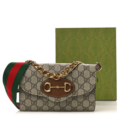 Gucci GG Supreme Monogram Azalea Calfskin Web Mini Horsebit 1955 Chain Shoulder Bag Beige Ebony Brown Sugar 9 of 9