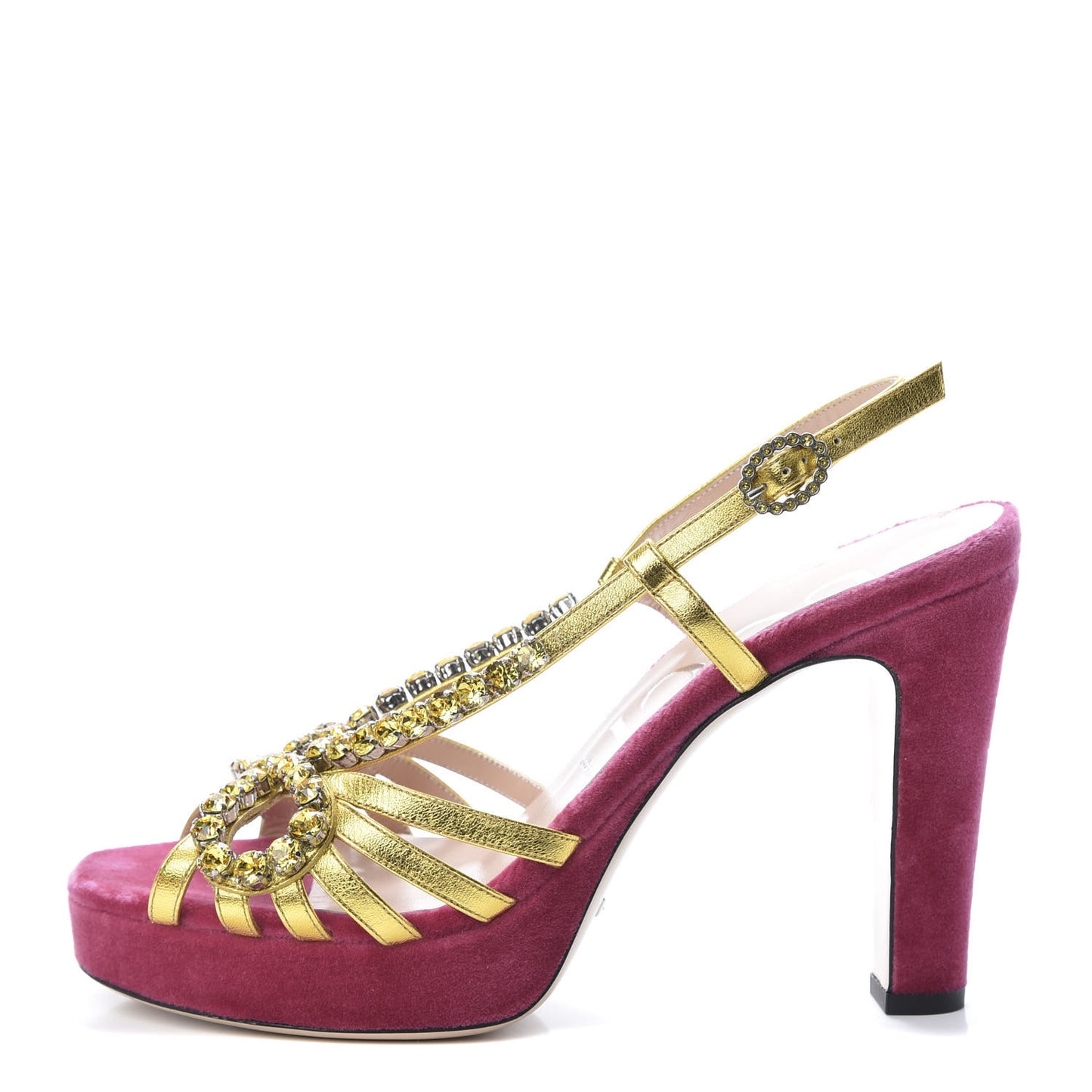 Velvet Nappa Crystal Zephyra Slingback Platform High Heel Sandals 40 Pink Gold