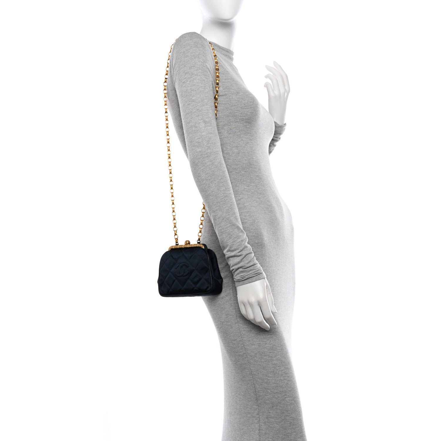 Chanel Satin Quilted CC Kisslock Clutch Blue 2 of 14