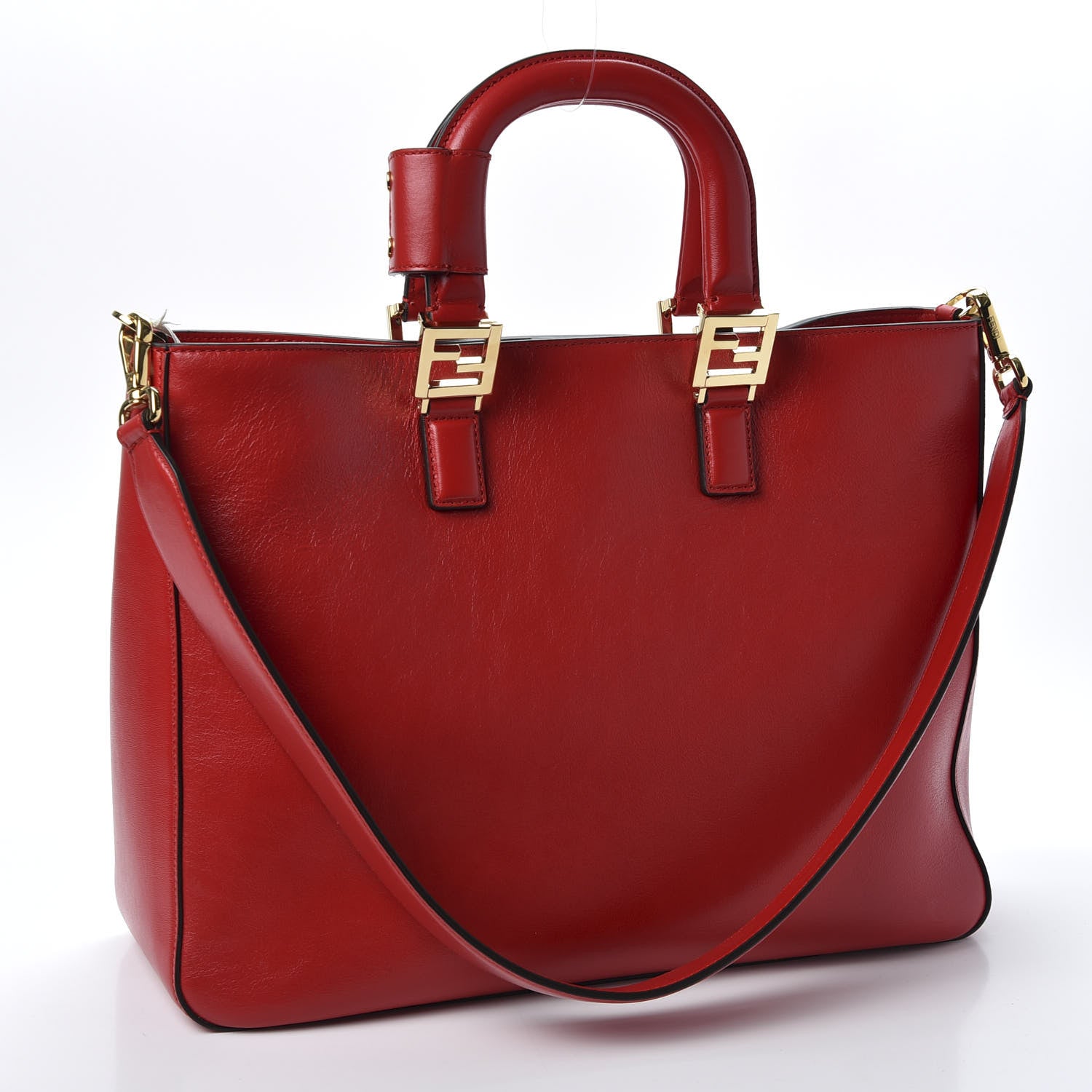 Fendi Vitello Glacier Medium FF Tote Rosso Cardinale 2 of 9