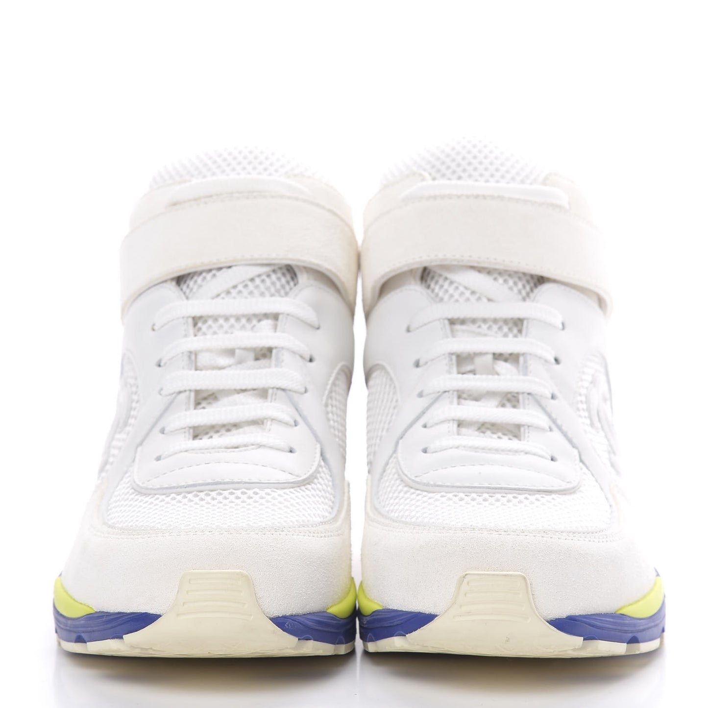 Suede Calfskin Neoprene High Top CC Sneakers 39 White Multicolor