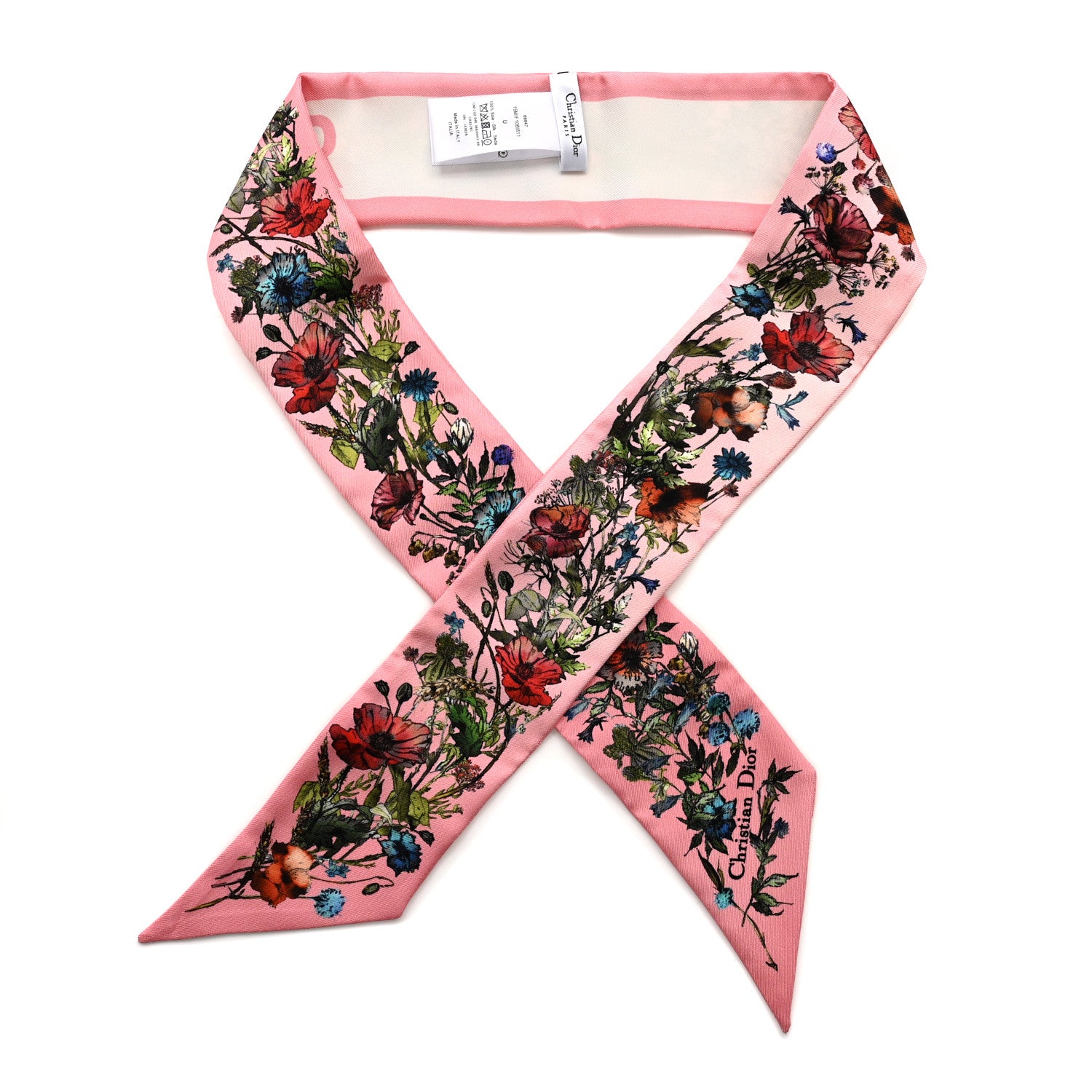 Christian Dior Silk Twill D-Millefiori Mitzah Scarf Pink Multicolor 1 of 3