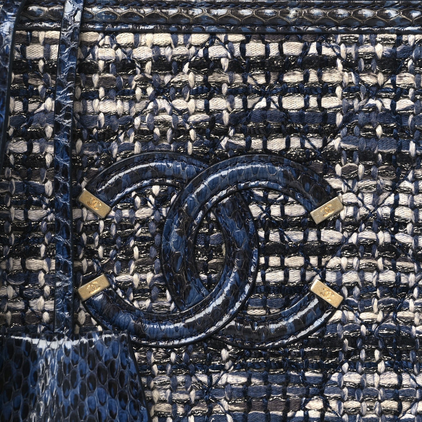 Tweed Snakeskin Quilted Medium CC Filigree Vanity Case Dark Navy