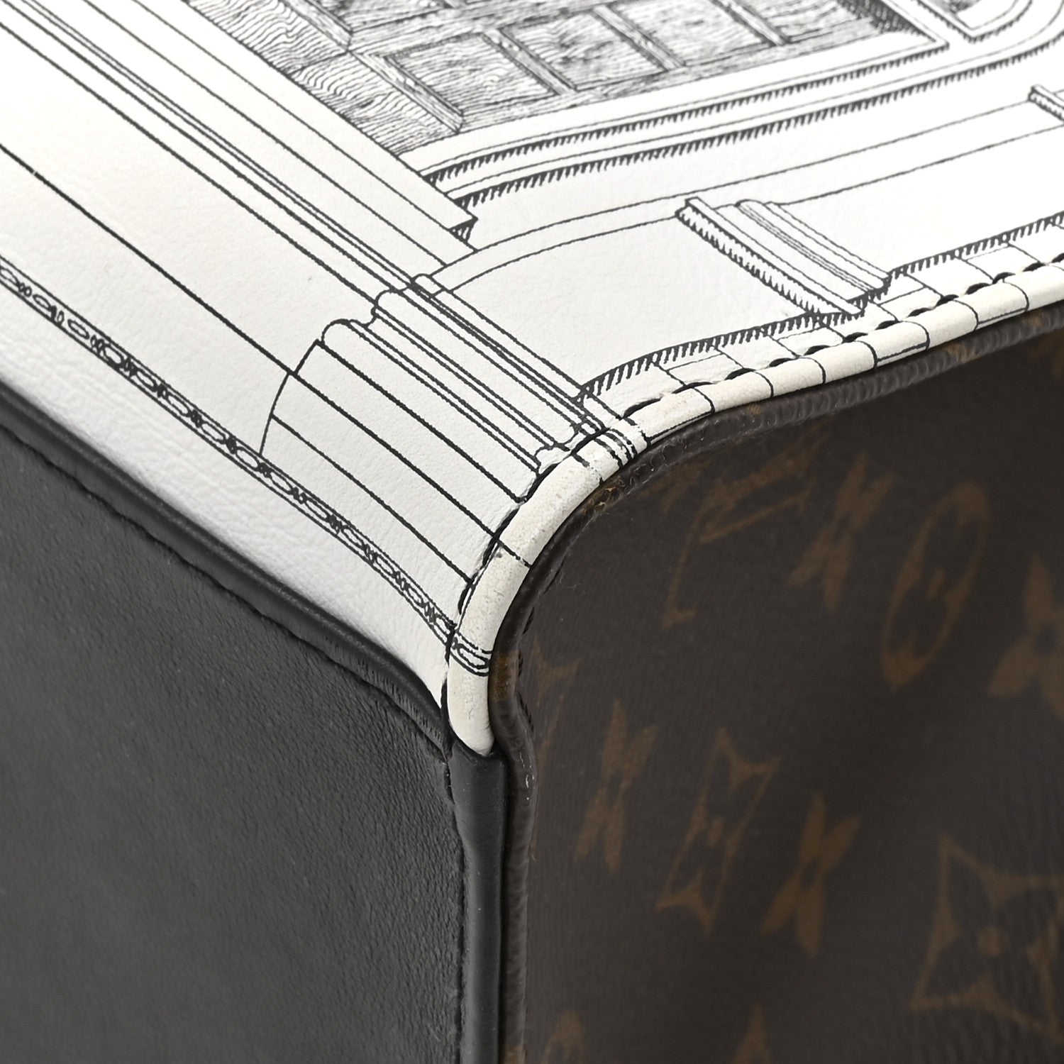 Louis Vuitton X FORNASETTI Calfskin Architettura Onthego MM Black White 17 of 17