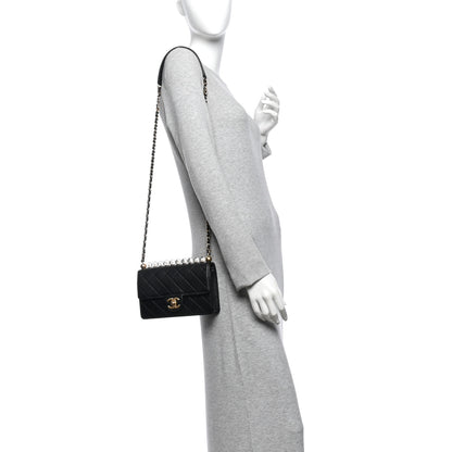 Chanel Goatskin Quilted Logo Small Chic Flap Black 2 of 10