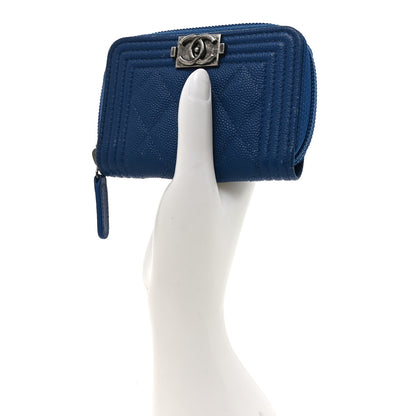 Chanel Caviar Quilted Boy Zip Around Coin Purse Wallet Blue 2 of 8