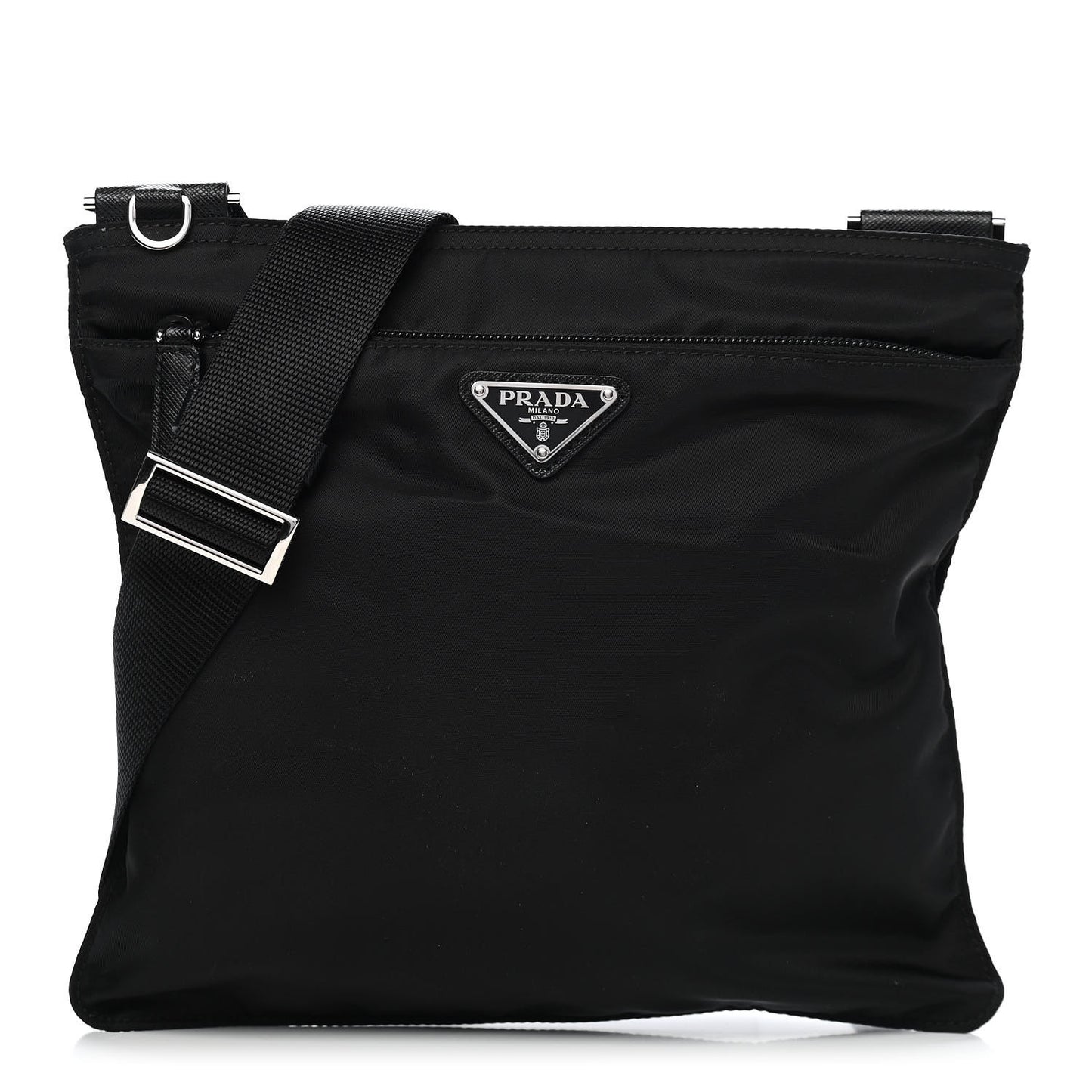 Nylon Flat Messenger Bag Black