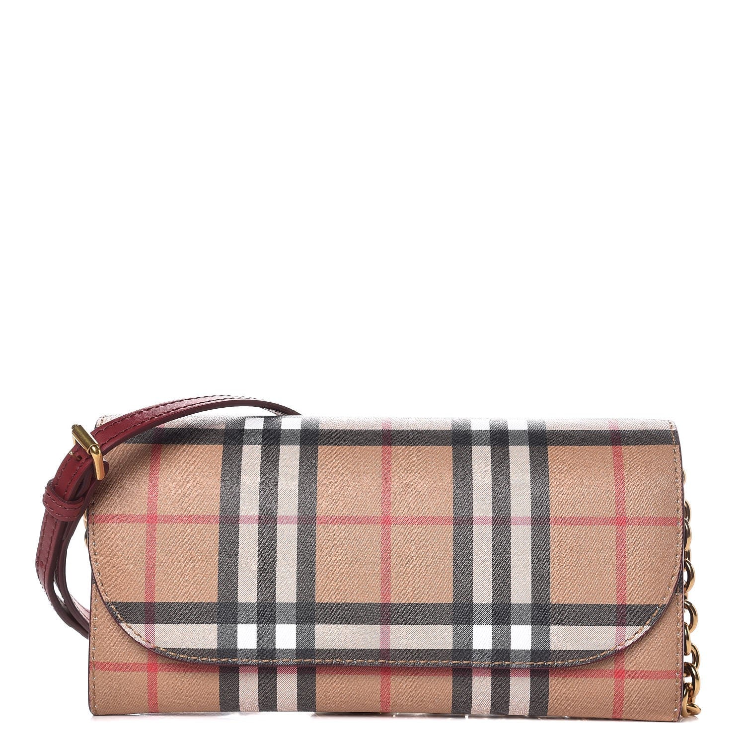 Burberry Vintage Check Henley Wallet On Chain Crimson 1 of 8