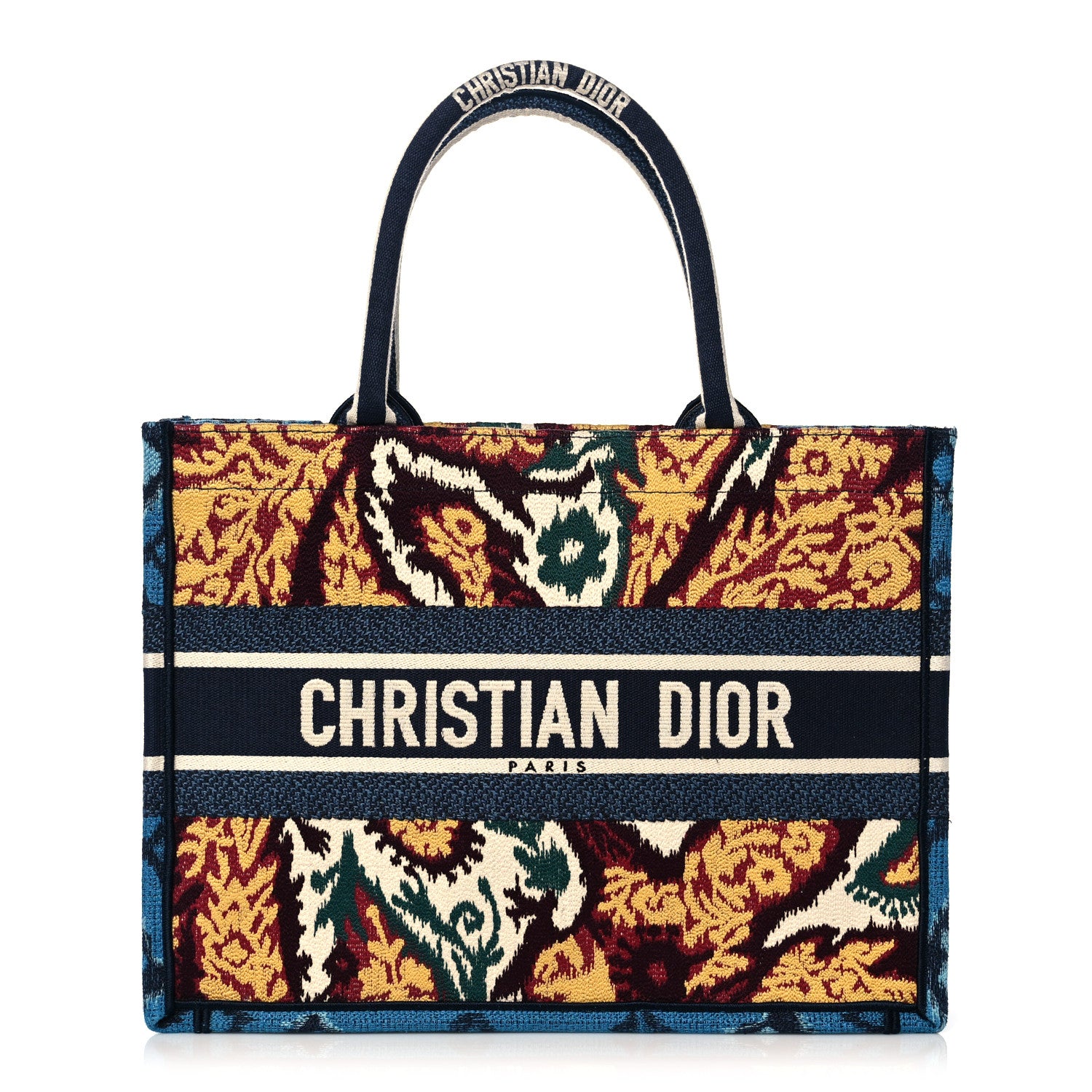 Christian Dior Canvas Embroidered Paisley Medium Book Tote Blue Multicolor 1 of 9