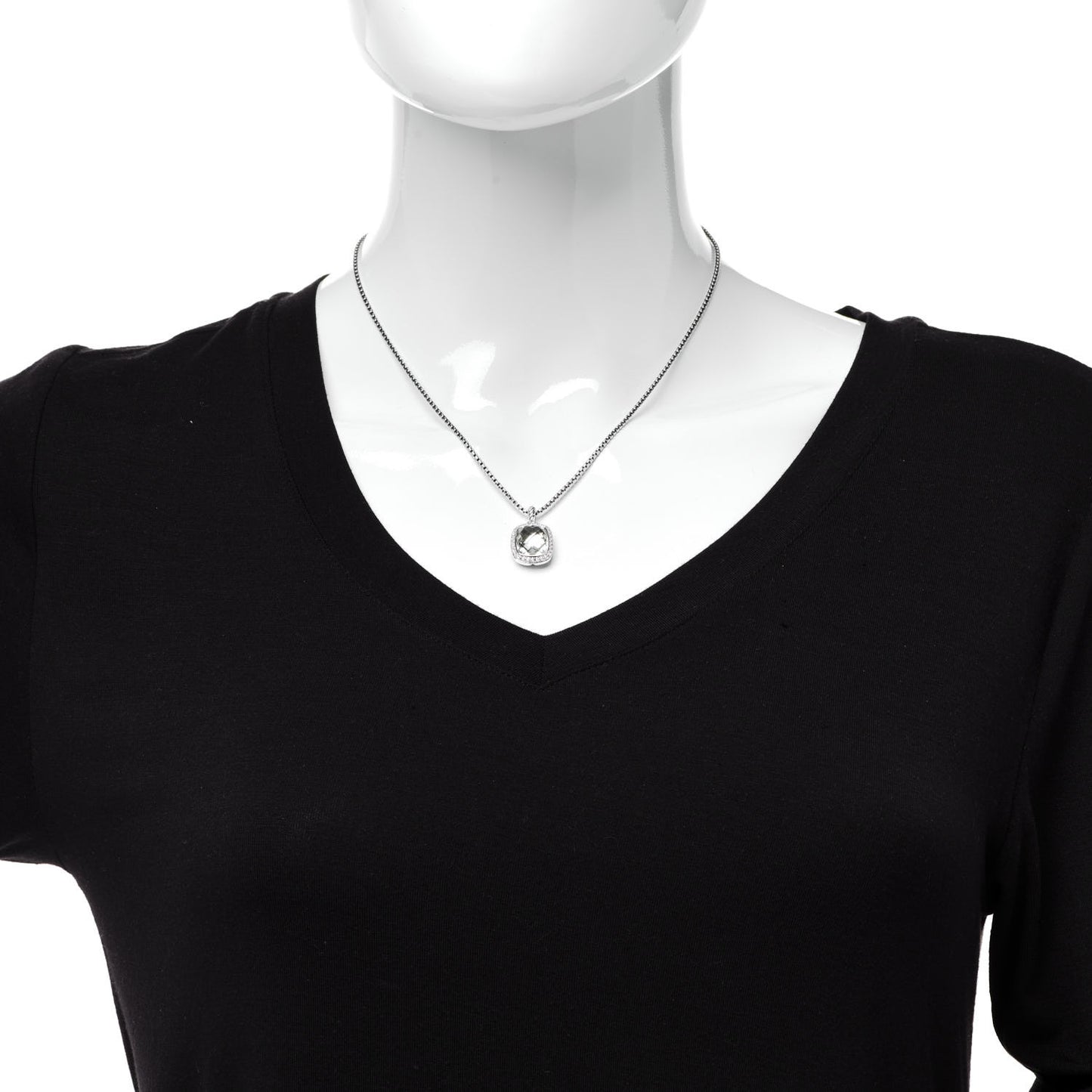 Sterling Silver Diamond Prasiolite 10mm Albion Pendant Necklace