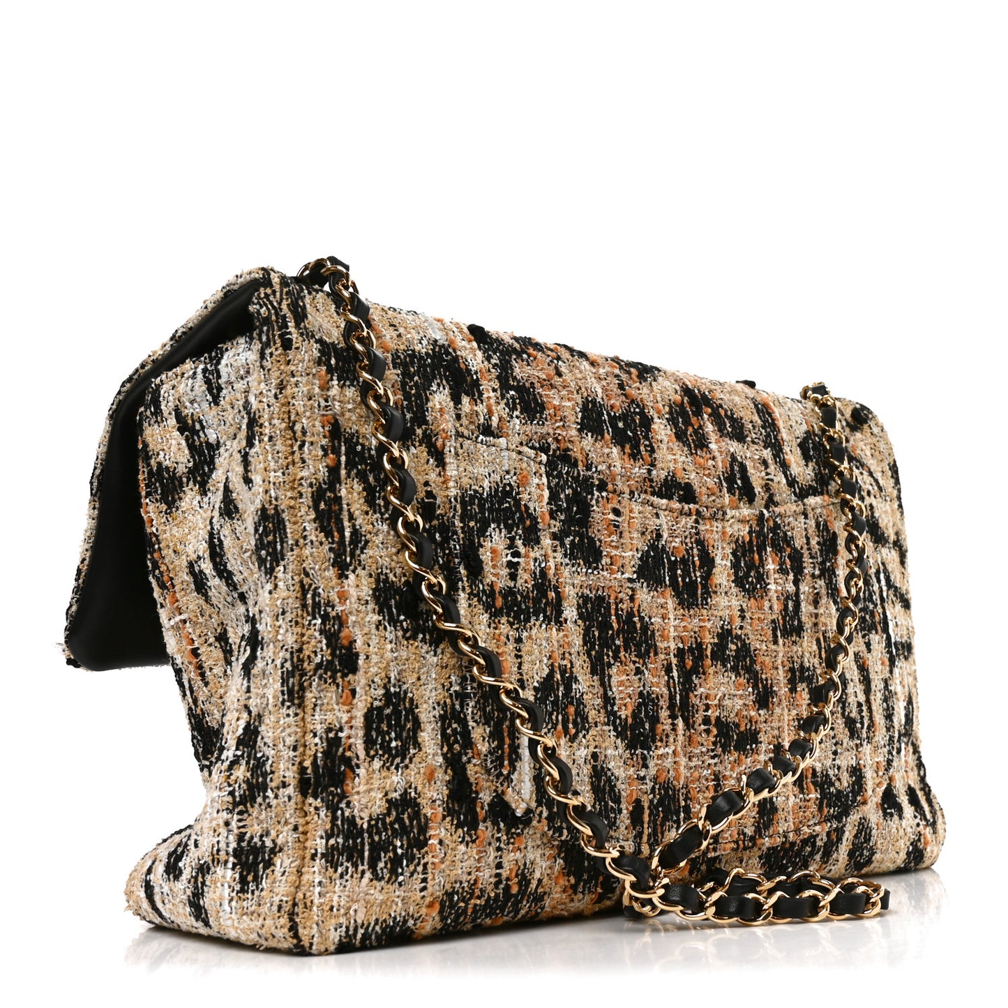 Tweed Mixed Fibers Leopard Print Souplissimo Maxi Flap Brown Black White