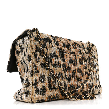 Chanel Tweed Mixed Fibers Leopard Print Souplissimo Maxi Flap Brown Black White 3 of 10