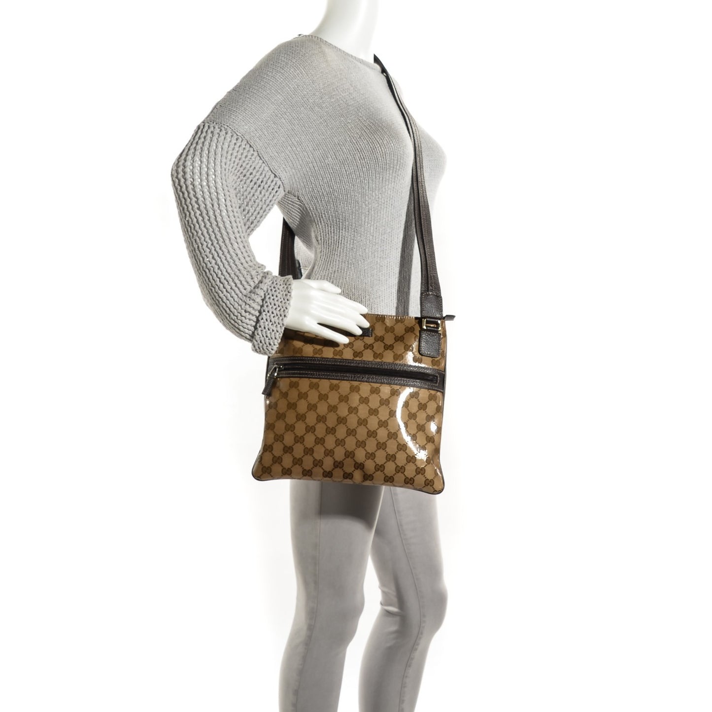 Crystal Monogram Medium Flat Messenger Bag Dark Brown