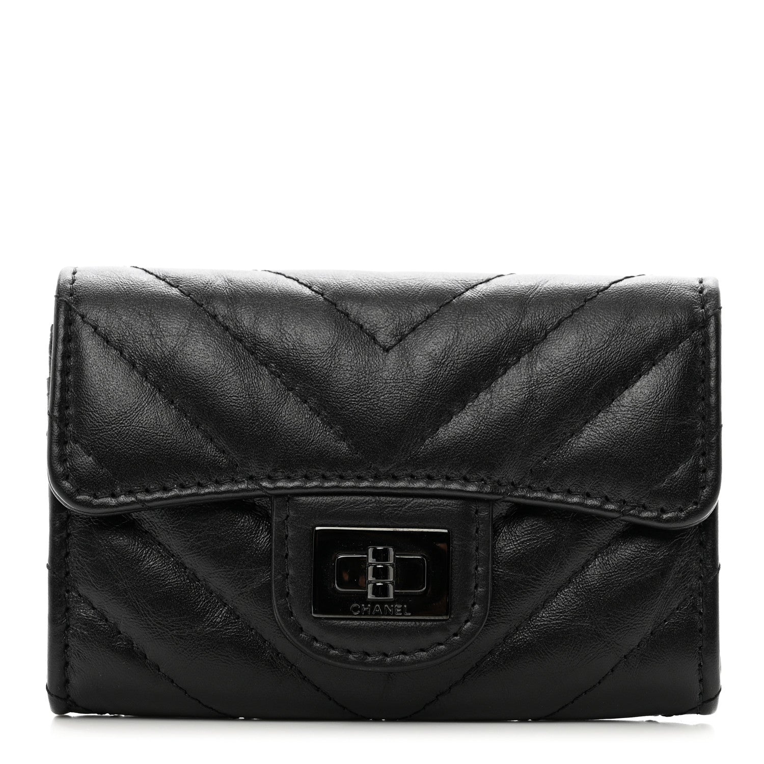 Chanel Aged Calfskin Chevron Quilted Reissue Card Holder Wallet So Black 1 of 8