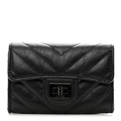 Chanel Aged Calfskin Chevron Quilted Reissue Card Holder Wallet So Black 1 of 8