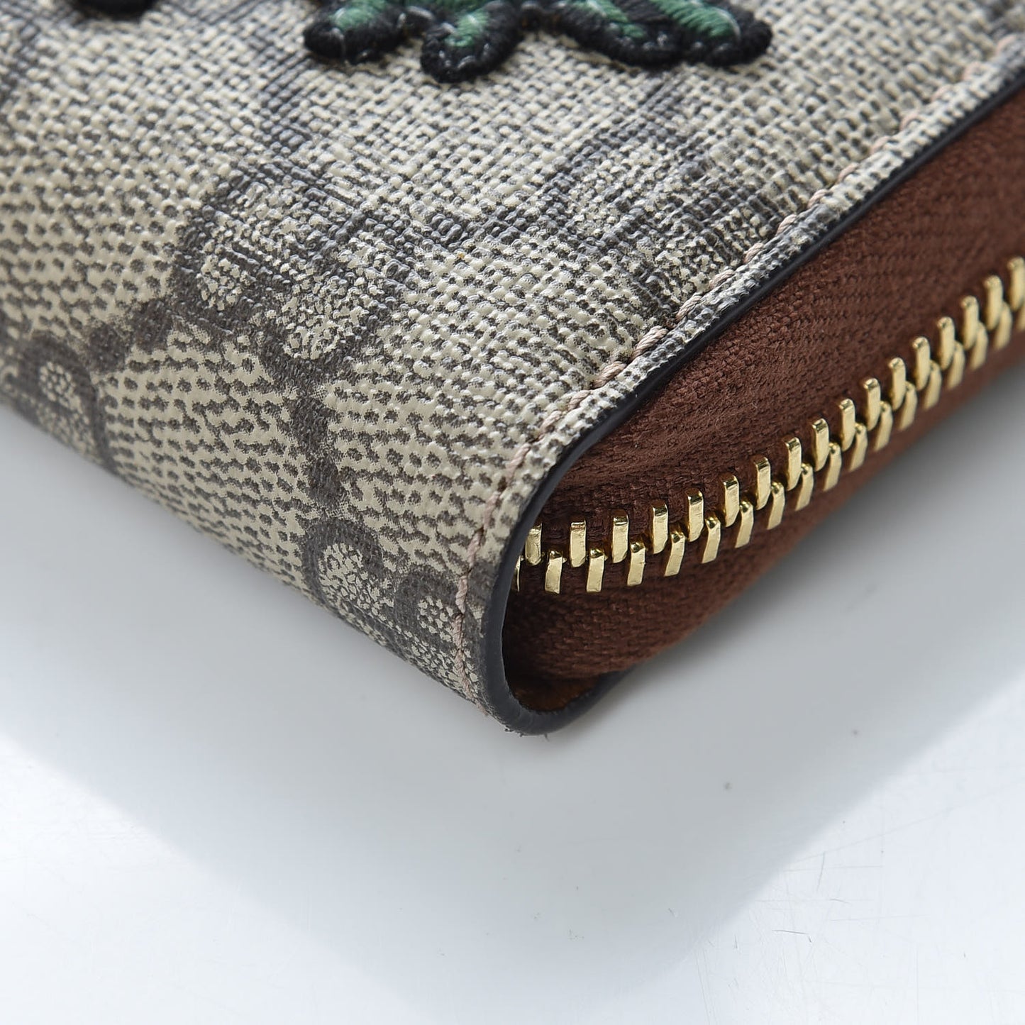 GG Supreme Monogram Embroidered Roses Zip Around Wallet Red