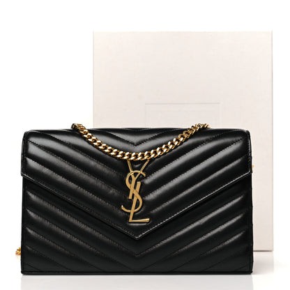 Saint Laurent Grain De Poudre Matelasse Chevron Monogram Chain Wallet Black 11 of 11