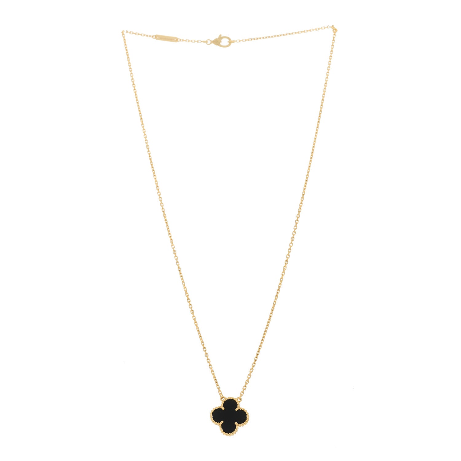 Van Cleef & Arpels 18K Yellow Gold Black Onyx Vintage Alhambra Pendant Necklace 3 of 6