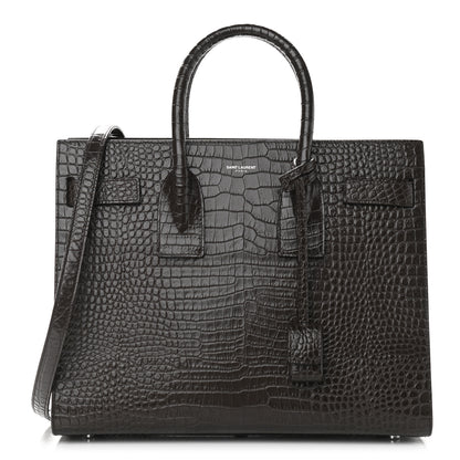 Saint Laurent Calfskin Crocodile Embossed Small Sac De Jour Brown 1 of 10