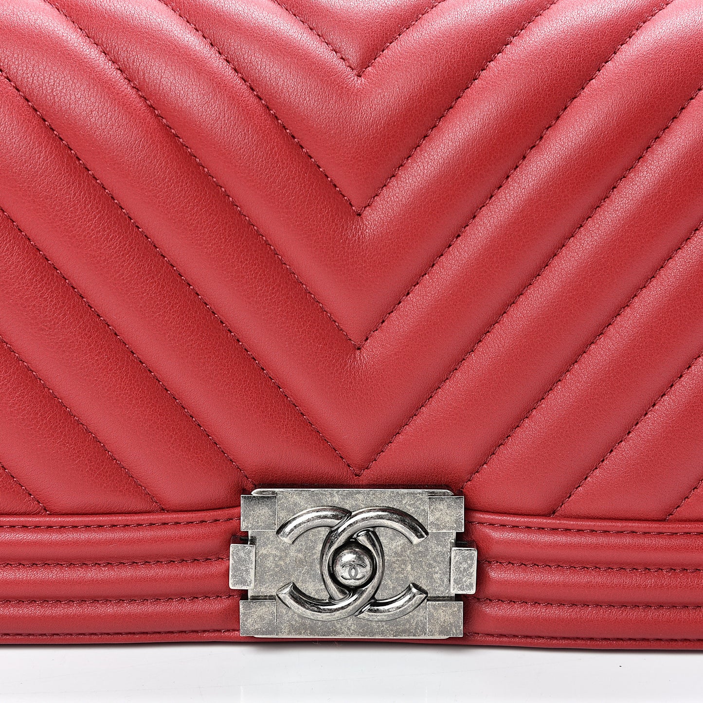 Calfskin Chevron Quilted Medium Boy Flap Dark Red