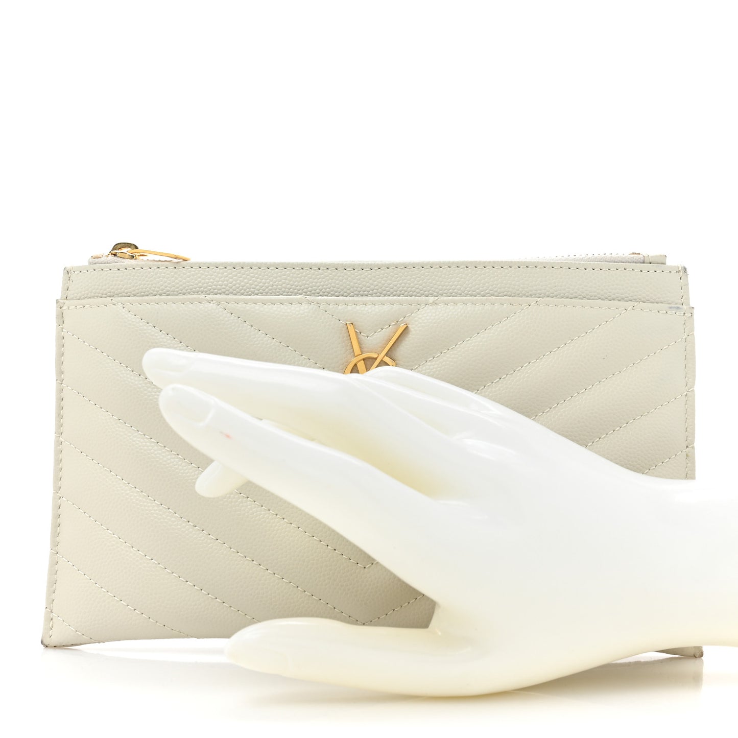 Grain De Poudre Matelasse Chevron Monogram Bill Pouch Blanc Vintage