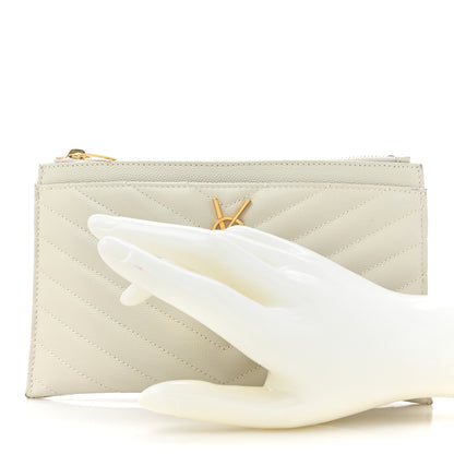 Saint Laurent Grain De Poudre Matelasse Chevron Monogram Bill Pouch Blanc Vintage 2 of 12
