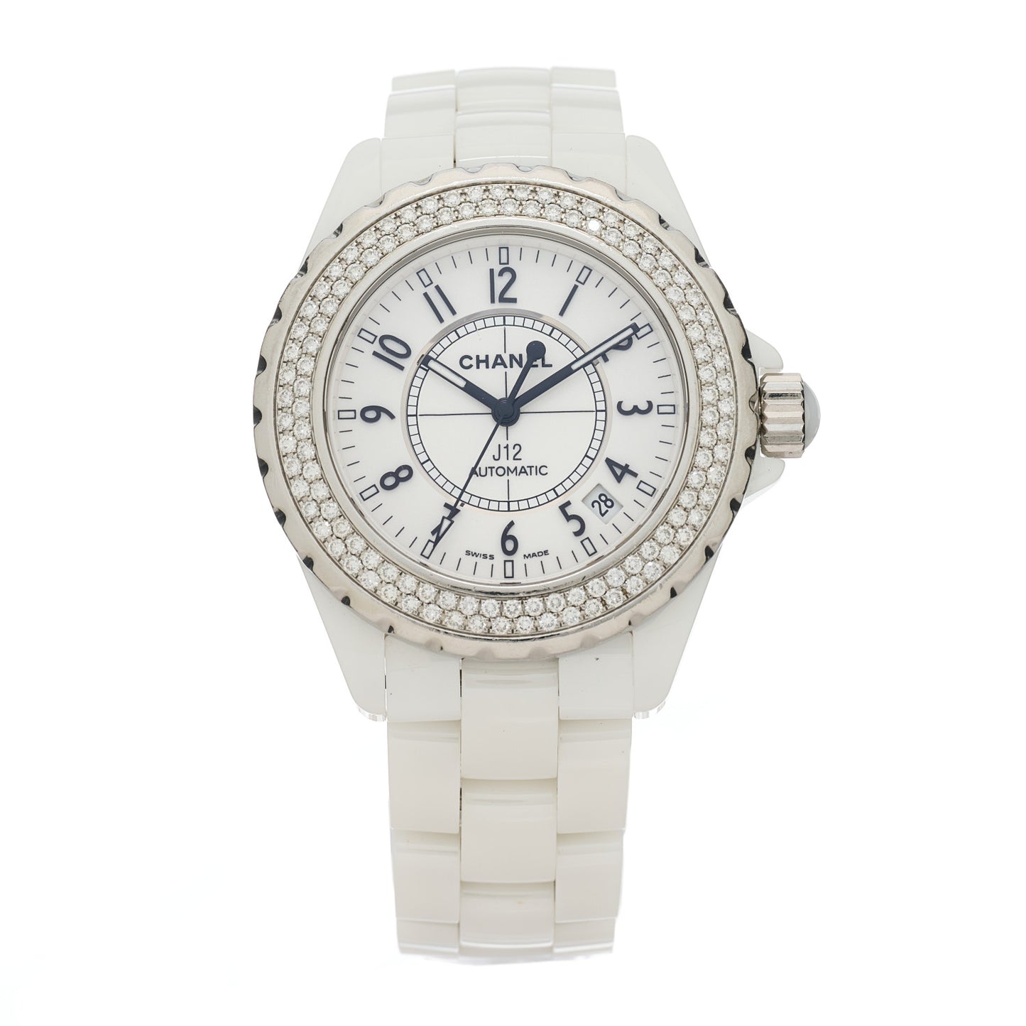 Stainless Steel Ceramic Diamond Pave Bezel 38mm J12 Automatic Watch White