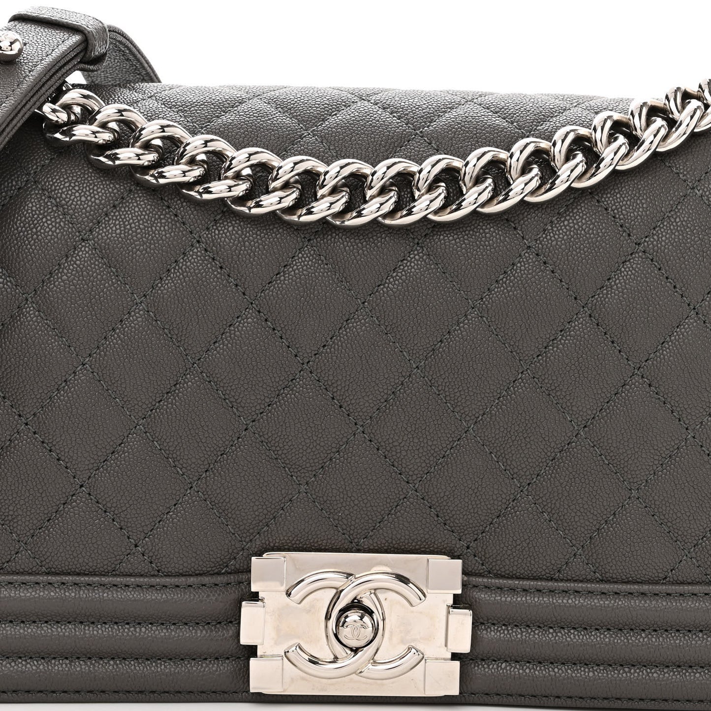 Caviar Quilted Medium Boy Flap Grey
