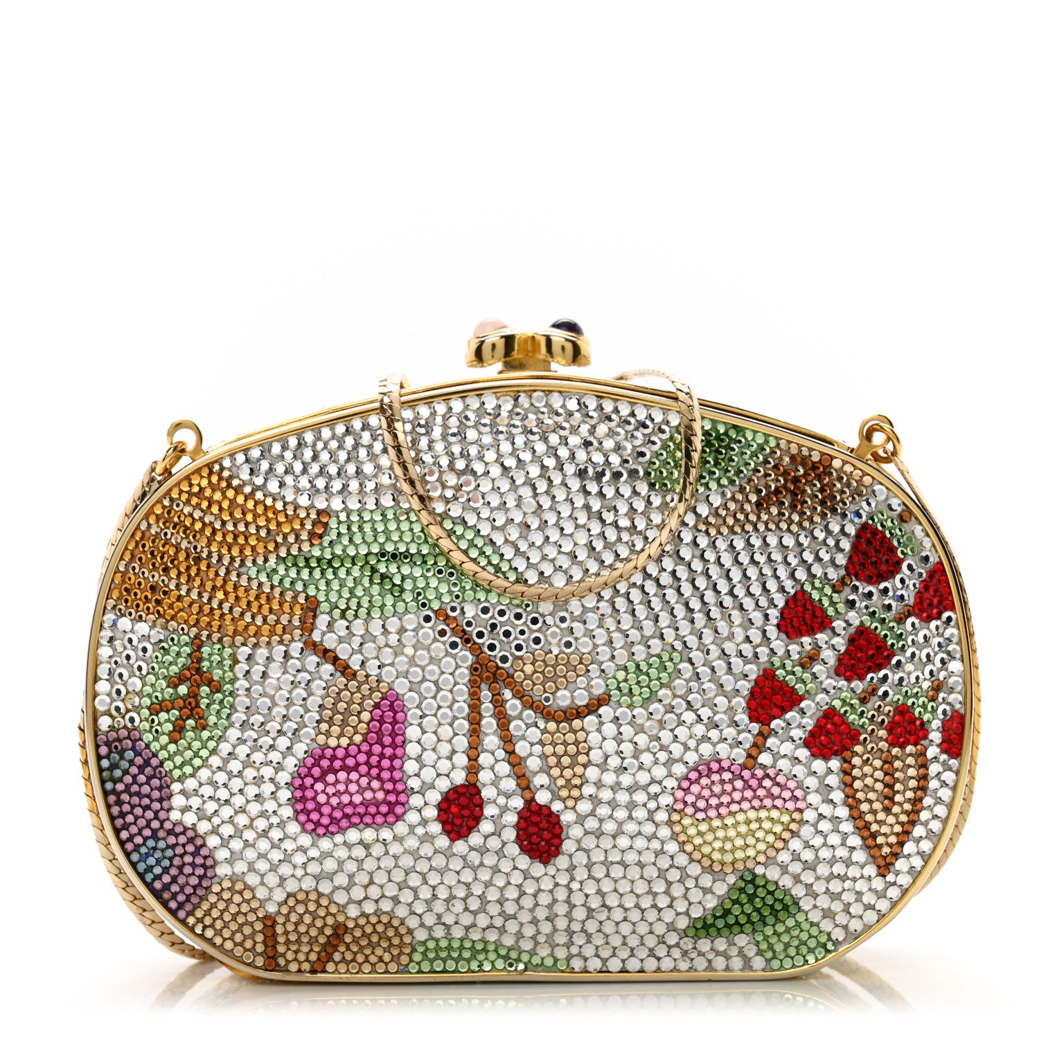 Judith Leiber Crystal Flower Minaudiere Clutch Gold 1 of 11